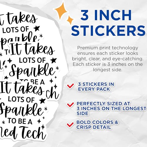 (3 Pack) Med Tech Decals - Lots of Sparkle - Medical Technician Sticker - 3 Inches On Longest Side - Easy Peel & Apply - Made in USA - 3MCS4534