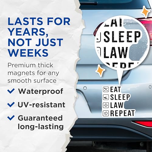 (2 Pack) Eat Sleep Law Repeat Magnets - Lawyer Life Magnet - Legal Office Decor Magnet - 5" On Longest Side - for Cars, Fridges, Toolboxes - Made in USA - MAG5581