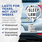 (2 Pack) Eat Sleep Law Repeat Magnets - Lawyer Life Magnet - Legal Office Decor Magnet - 5" On Longest Side - for Cars, Fridges, Toolboxes - Made in USA - MAG5581