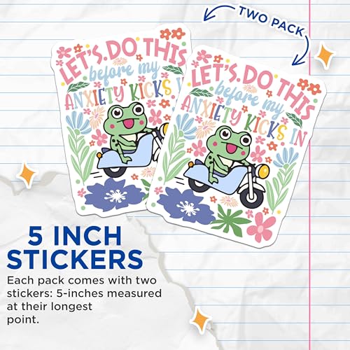 (2 Pack) Positive Quotes Stickers - Cute Frog - Fun Motivational Stickers - 5" On Longest Side - Sticks to Smooth Flat Surfaces - Made in USA - BMCS9578