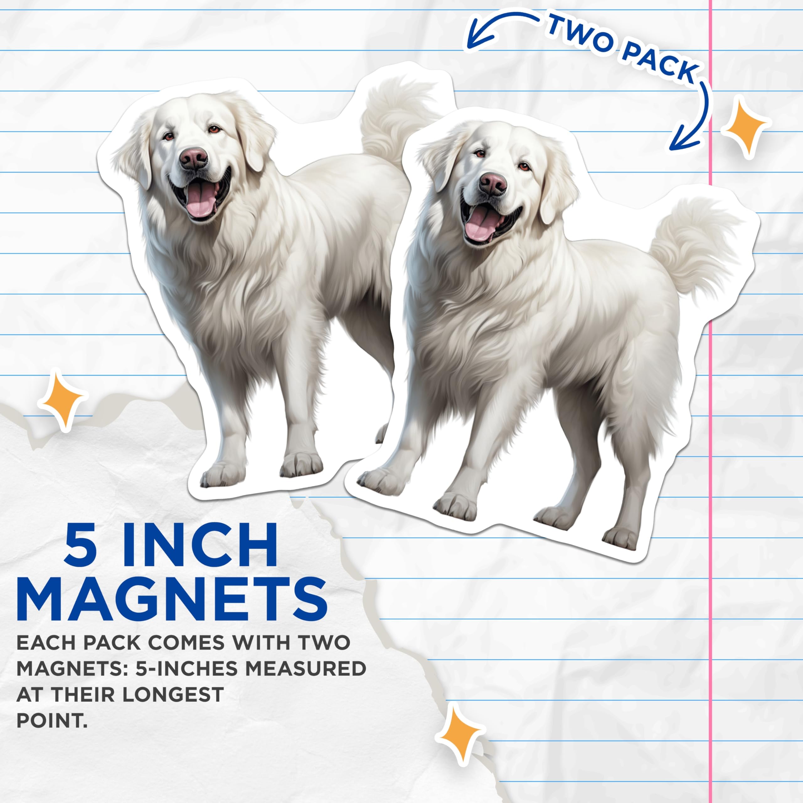 (2 Pack) Great Pyrenees Magnets - Happy White Fluffy Dog Art - Majestic Pet Breed Decor - Animal Lover Collectible - 5 Inches On Longest Side - Thick Durable Magnet - Made in USA - MAG23437