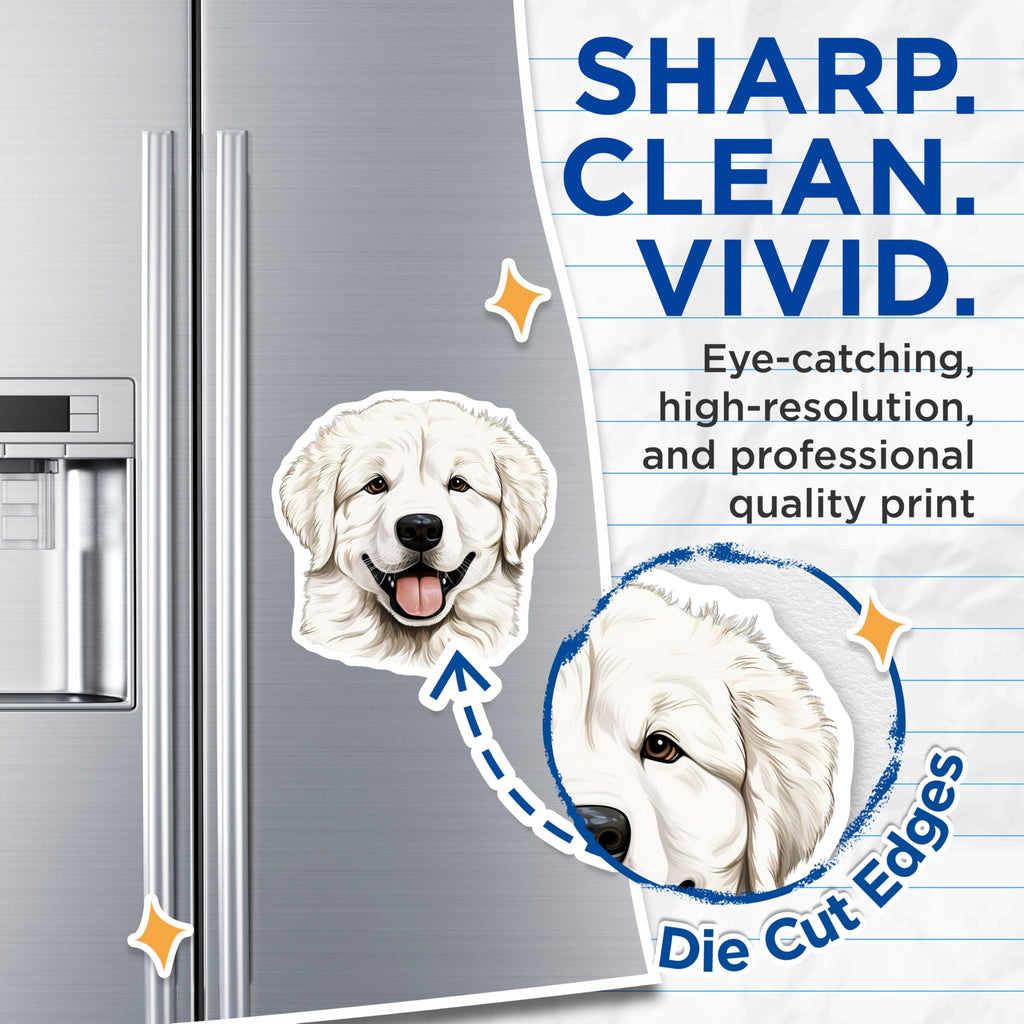 (2 Pack) Great Pyrenees Magnets - Dog Lover Car Decor - Happy White Dog Fridge Magnets - 5 Inches On Longest Side - Thick Durable Magnet - Made in USA - MAG25518