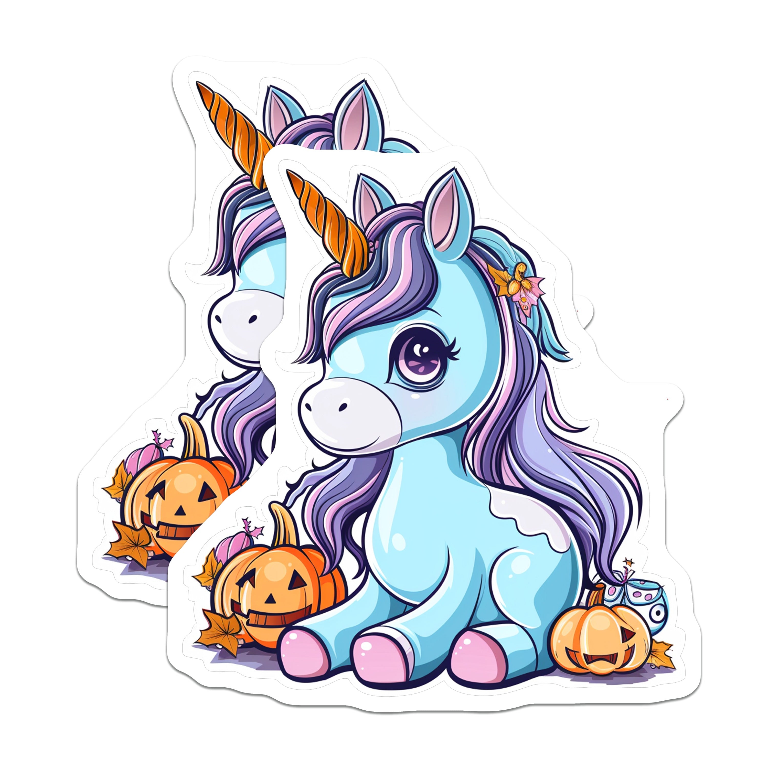 (2 Pack) Cute Unicorn Halloween Magnets - Spooky Autumn Pumpkin Decor - Magical Fantasy Fridge Locker Accessory - 5 Inches On Longest Side - Thick Durable Magnet - Made in USA - MAG37611
