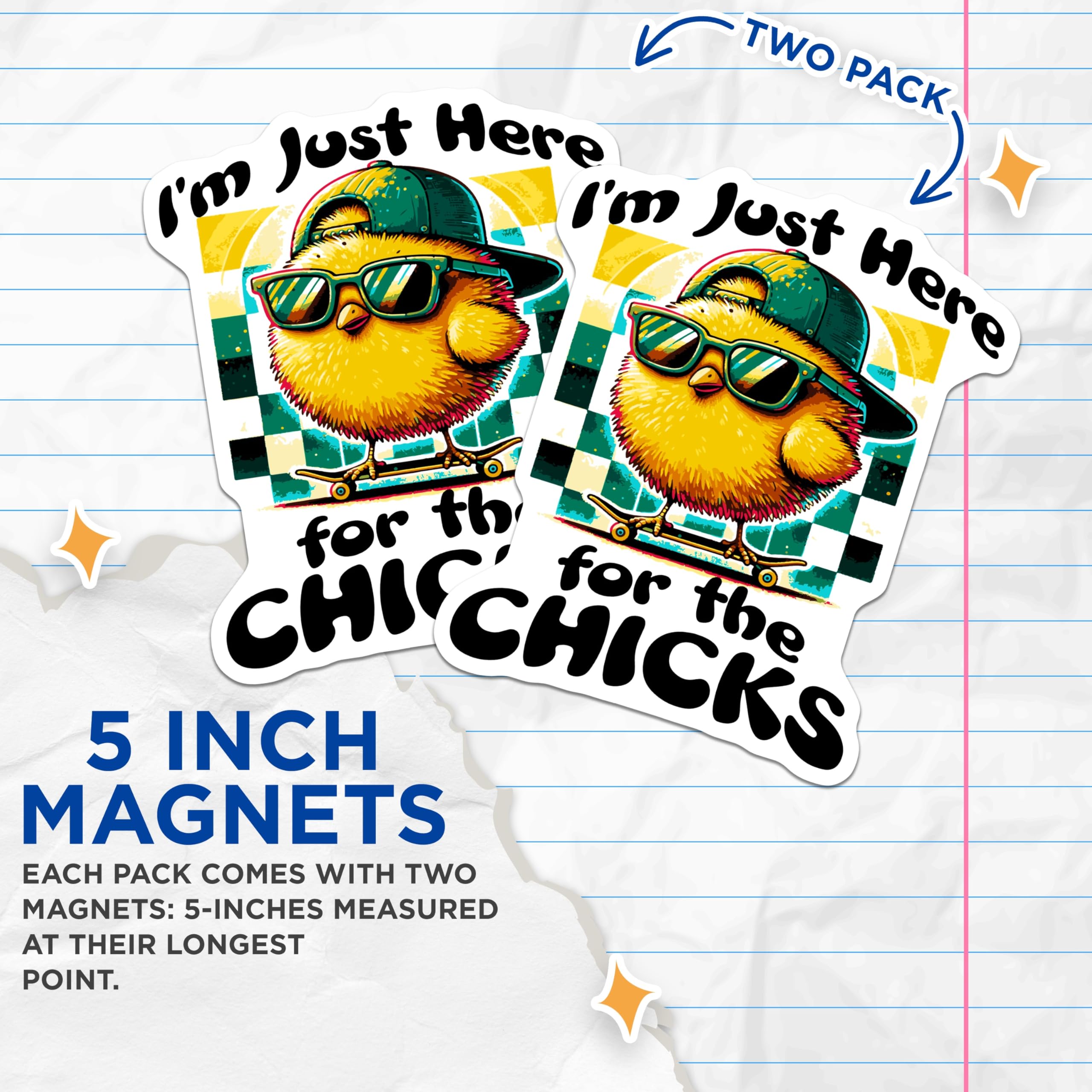 (2 Pack) Funny Chick Magnets - Skateboard Bird Art - Humorous Refrigerator Decor - Cool Animal Vibes - Witty Statement Piece - 5 Inches On Longest Side - Thick Durable Magnet - Made in USA - MAG21182