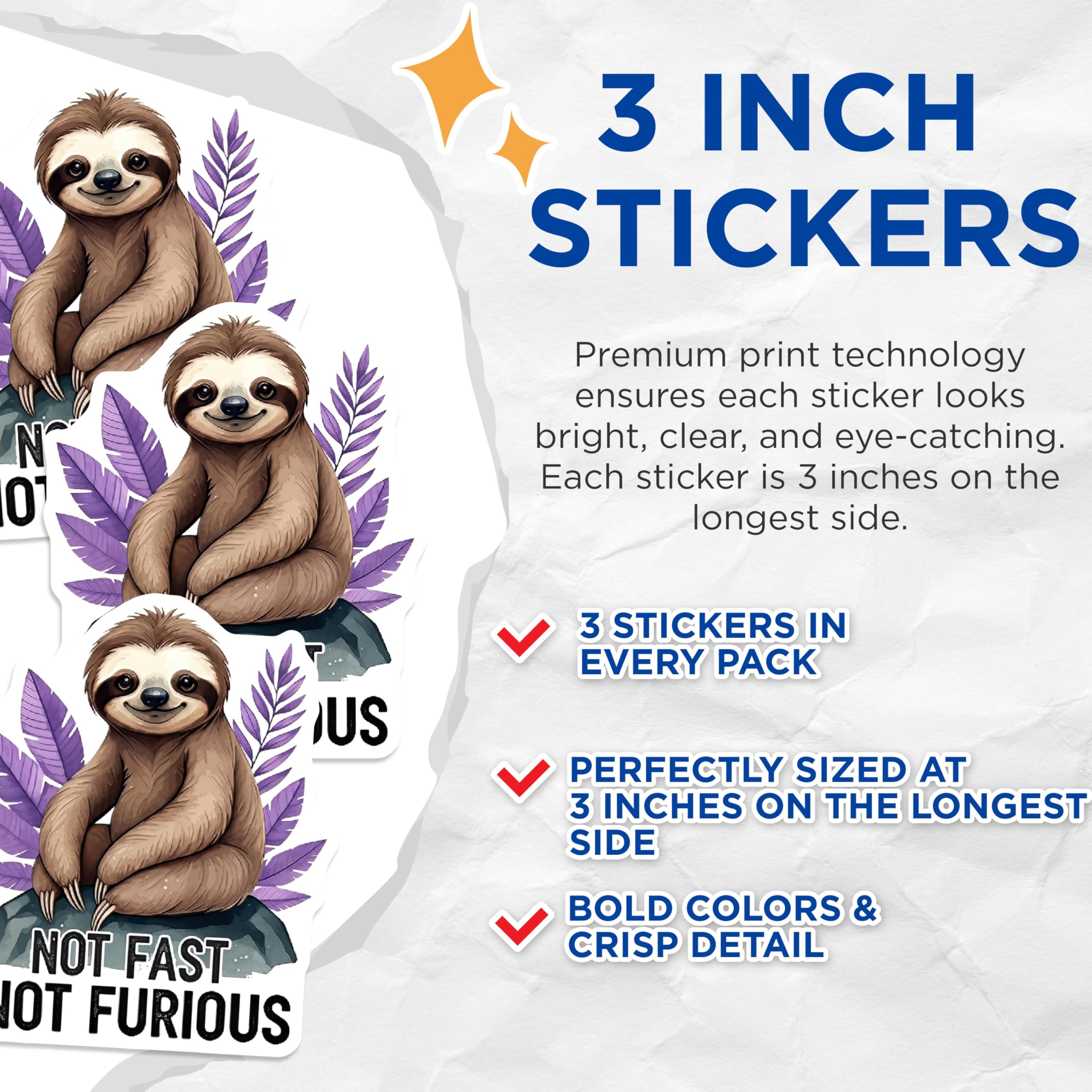 (3 Pack) Sloth Decals - Funny Sloth Stickers - Not Fast Not Furious - 3 Inches On Longest Side - Easy Peel & Apply - Made in USA - 3MCS2924