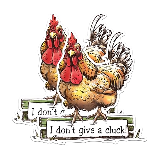 (2 Pack) Funny Chicken Stickers - I Don't Give A Cluck Stickers - Farm Animal Humor Stickers - 5" On Longest Side - Sticks to Any Smooth Flat Surface - Made in USA - BMCS2597
