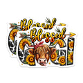 (2 Pack) Blessed Cowgirl Highland Cow Magnets - Farmhouse Western Decor - Sunflower Cow Print - 5 Inches On Longest Side - Thick Durable Magnet - Made in USA - MAG28186