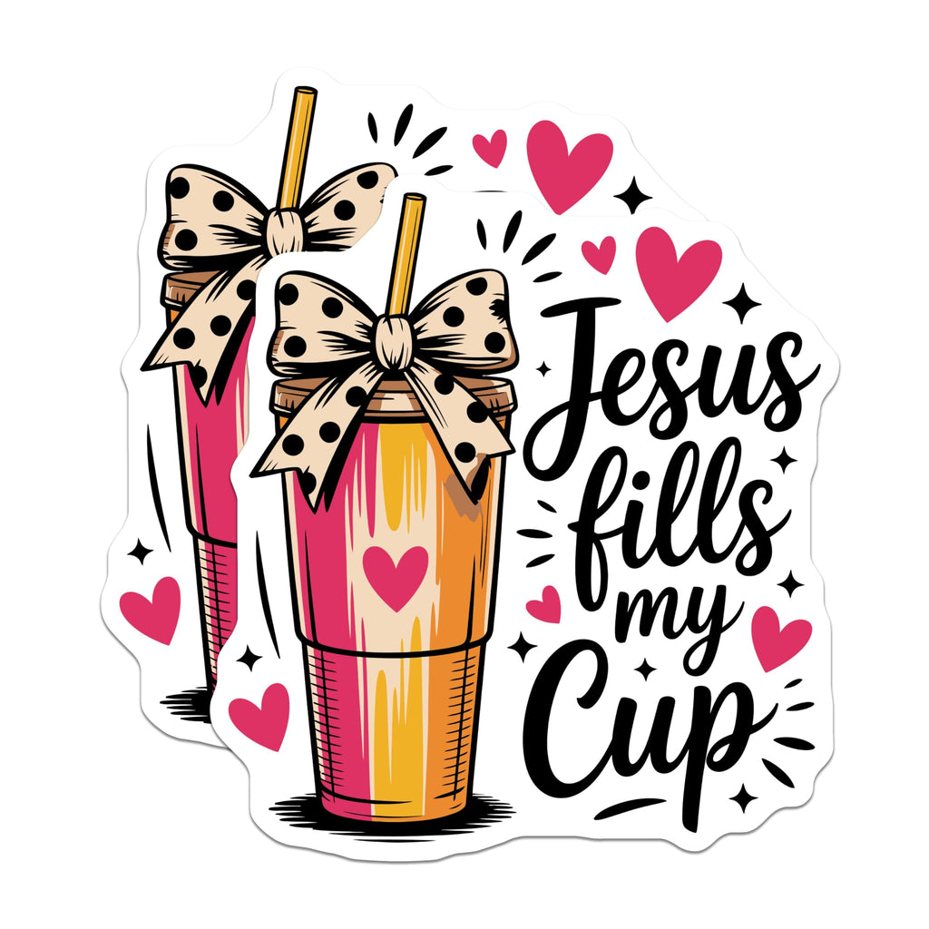 (2 Pack) Jesus Fills My Cup Magnets - Christian Inspirational Quote - Spiritual Fridge Decor - 5 Inches On Longest Side - Thick Durable Magnet - Made in USA - MAG21416