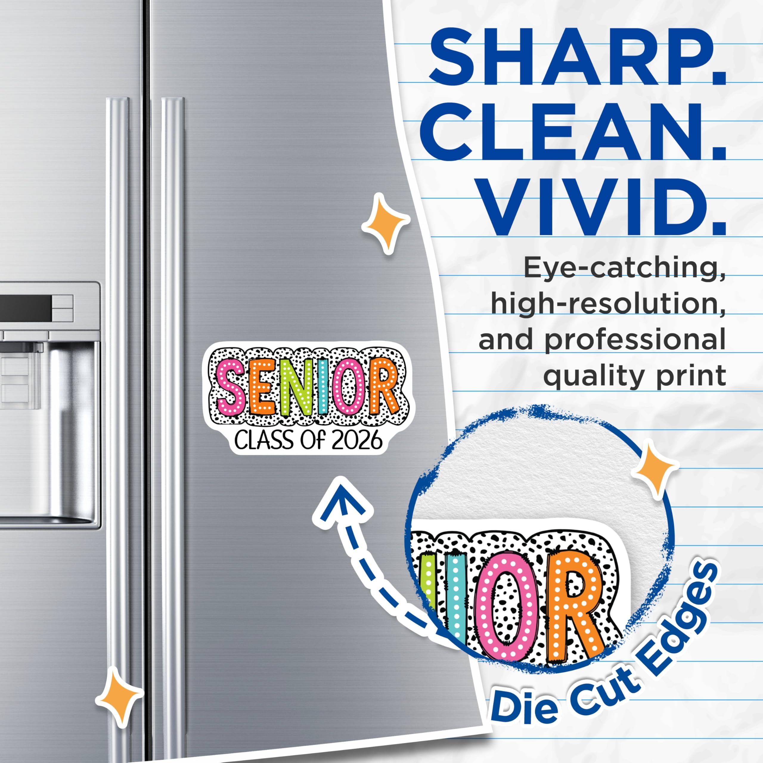(2 Pack) Senior 2026 Magnets - Graduation Class - Refrigerator Home Decor - 5" On Longest Side - Sticks to Smooth Flat Surfaces - Made in USA - MAG10399