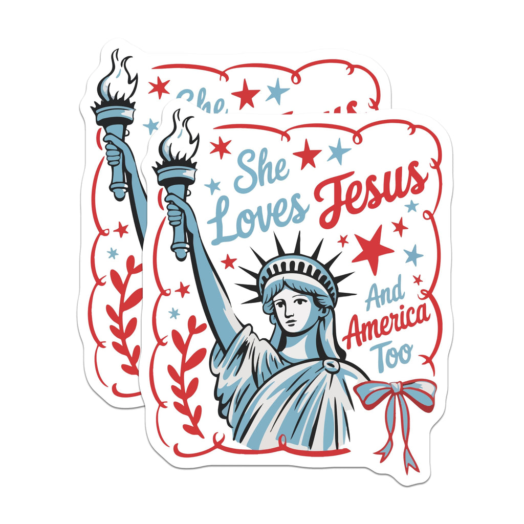 (2 Pack) Patriotic Christian Statue of Liberty Magnets - USA Religious Faith America - Liberty Torch Stars Bow Decor - 5 Inches On Longest Side - Thick Durable Magnet - Made in USA - MAG22657