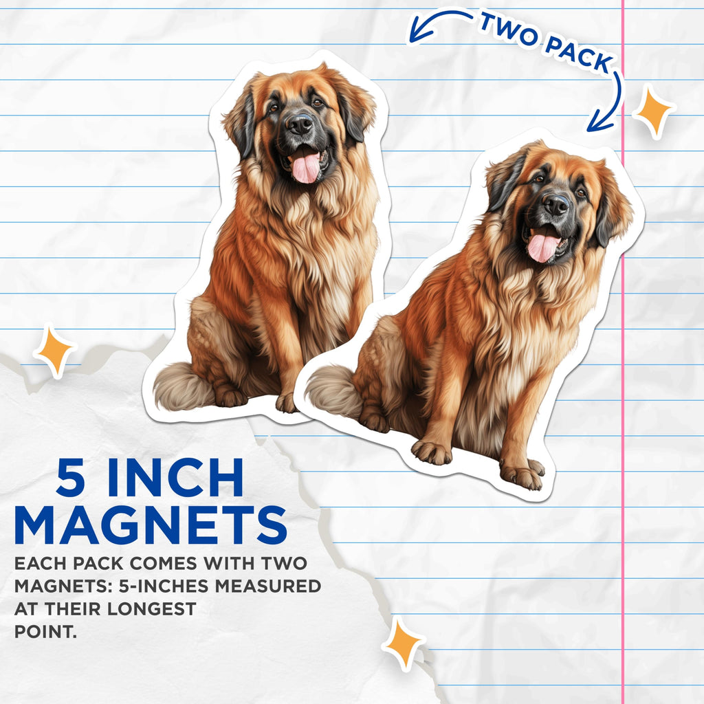 (2 Pack) Leonberger Dog Magnets - Realistic Pet Portrait - Dog Breed Decor for Fridge Home Locker Animal Lover - 5 Inches On Longest Side - Thick Durable Magnet - Made in USA - MAG30072