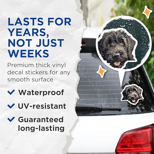 (2 Pack) Cute Dog Face Stickers - Puppy Art Decals - Pet Lover Gift - 5" On Longest Side - Sticks to Smooth Flat Surfaces - Made in USA - BMCS9874