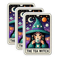 (3 Pack) Tea Witch Decals - Tarot Card Witch - Kawaii Witch Decal - 3 Inches On Longest Side - Easy Peel & Apply - Made in USA - 3MCS4274
