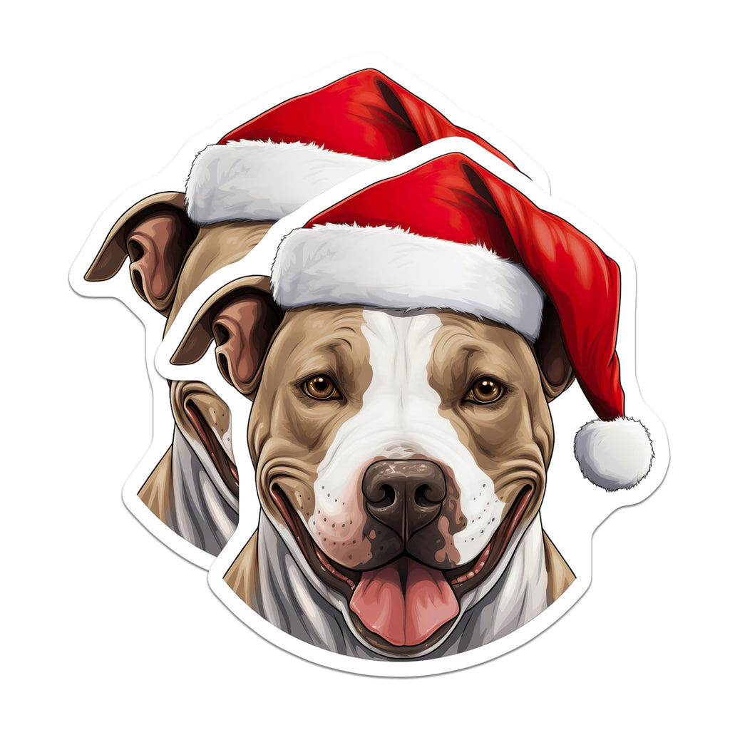 (2 Pack) Pitbull Santa Hat Magnets - Christmas Dog Decor - Festive Pet Refrigerator Accents - 5 Inches On Longest Side - Thick Durable Magnet - Made in USA - MAG28382