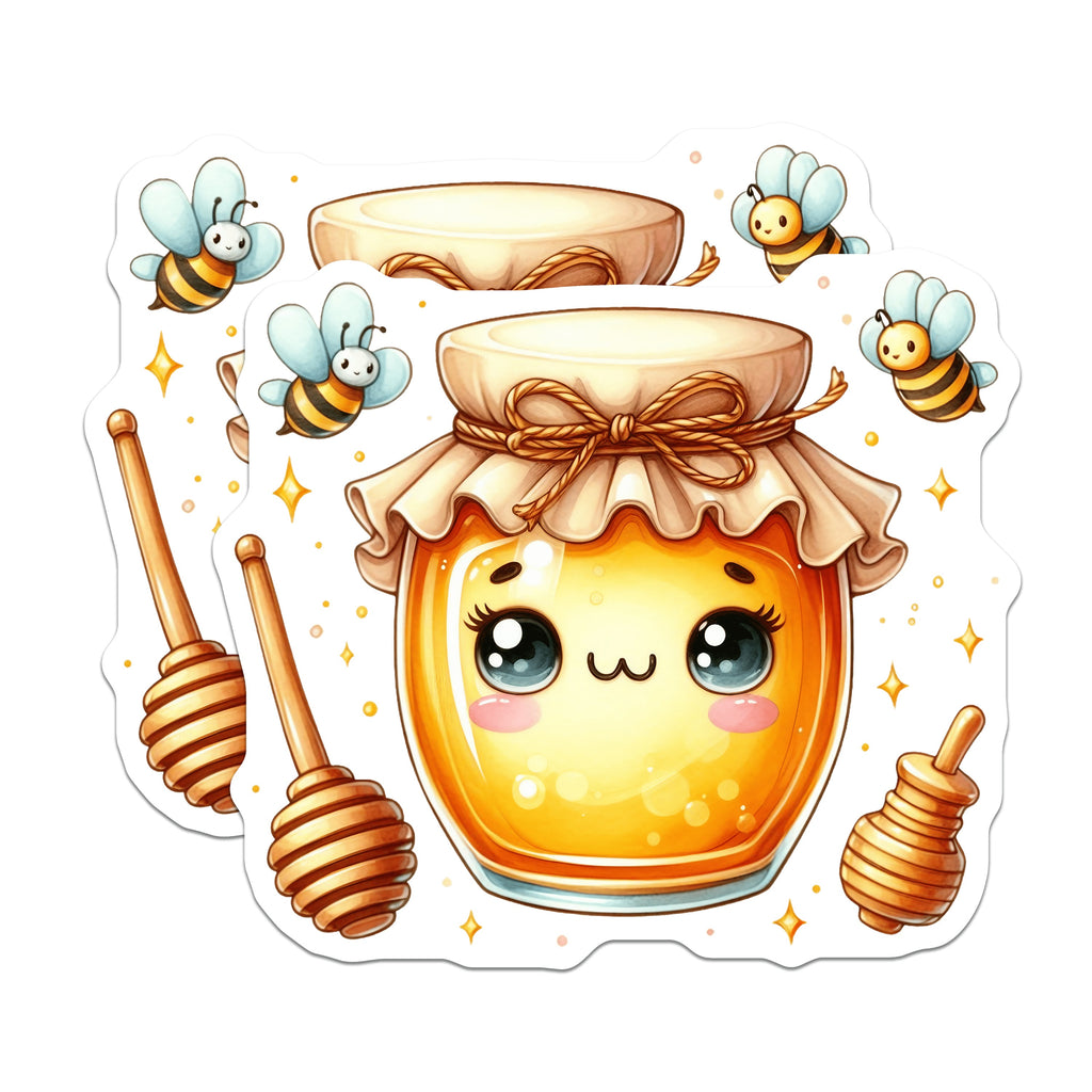 (2 Pack) Kawaii Honey Jar Magnets - Cute Bee Decor - Sweet Kitchen Accessories for Fridge - 5 Inches On Longest Side - Thick Durable Magnet - Made in USA - MAG39686