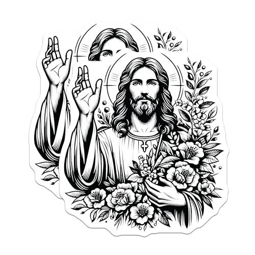 (2 Pack) Jesus Stickers - Religious Art - Christian Icon - Bible Verse Decal - Inspirational Sticker - 5" On Longest Side - Sticks to Smooth Flat Surfaces - Made in USA - BMCS7326