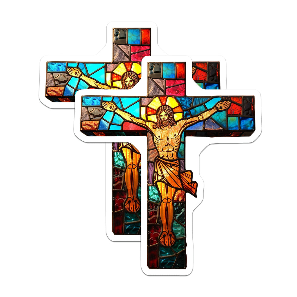 (2 Pack) Stained Glass Cross Magnets - Jesus Christ Crucifix - Christian Kitchen Decor Faith Home - 5 Inches On Longest Side - Thick Durable Magnet - Made in USA - MAG37857