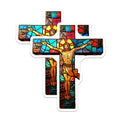 (2 Pack) Stained Glass Cross Magnets - Jesus Christ Crucifix - Christian Kitchen Decor Faith Home - 5 Inches On Longest Side - Thick Durable Magnet - Made in USA - MAG37857