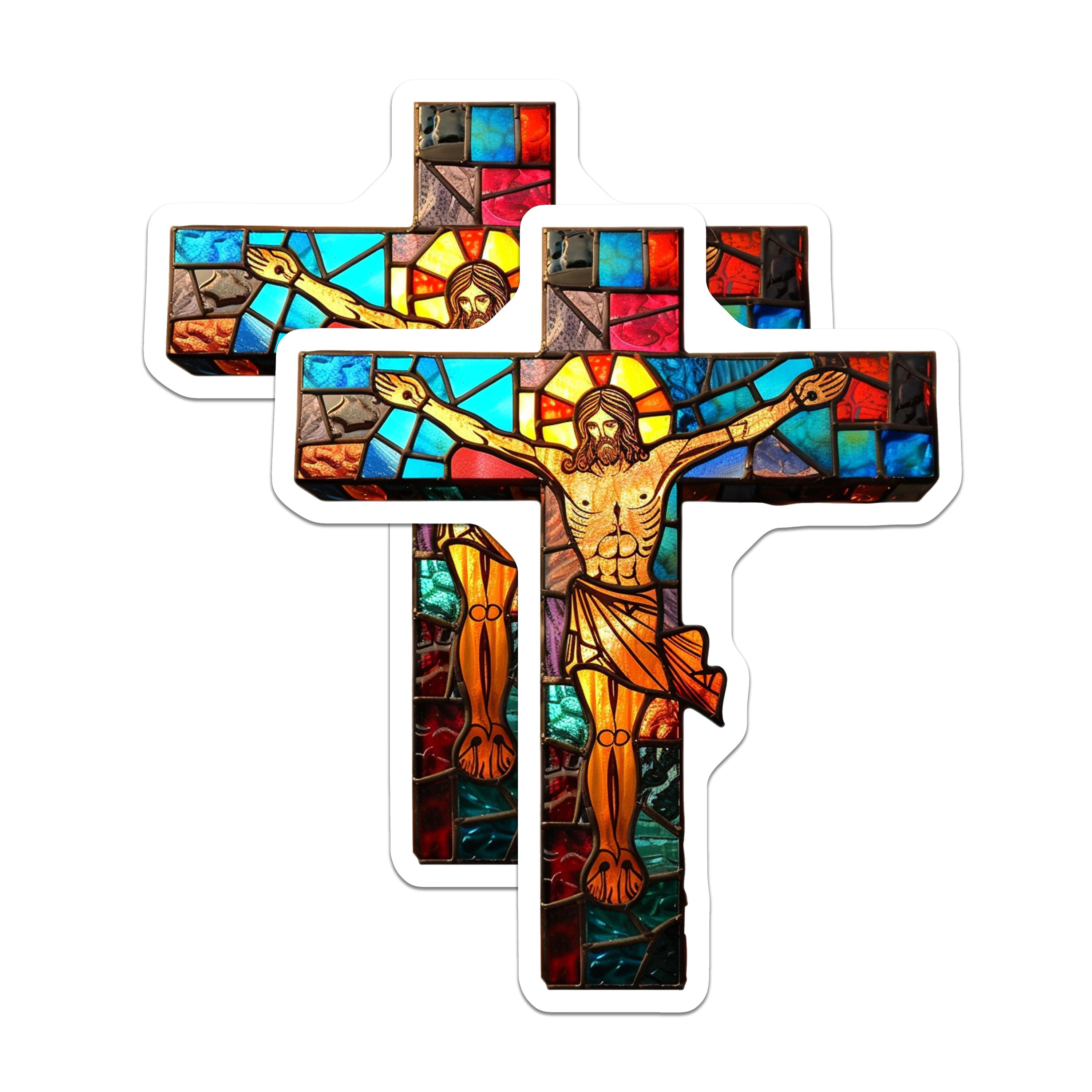 (2 Pack) Stained Glass Cross Magnets - Jesus Christ Crucifix - Christian Kitchen Decor Faith Home - 5 Inches On Longest Side - Thick Durable Magnet - Made in USA - MAG37857