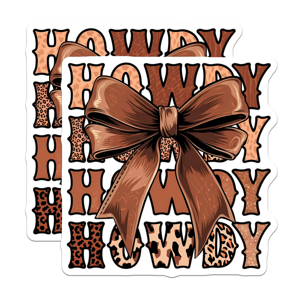 (2 Pack) Howdy Lettering Magnets - Western Country Leopard Print Decor - Rustic Farmhouse Bow Accent Style - 5 Inches On Longest Side - Thick Durable Magnet - Made in USA - MAG22503