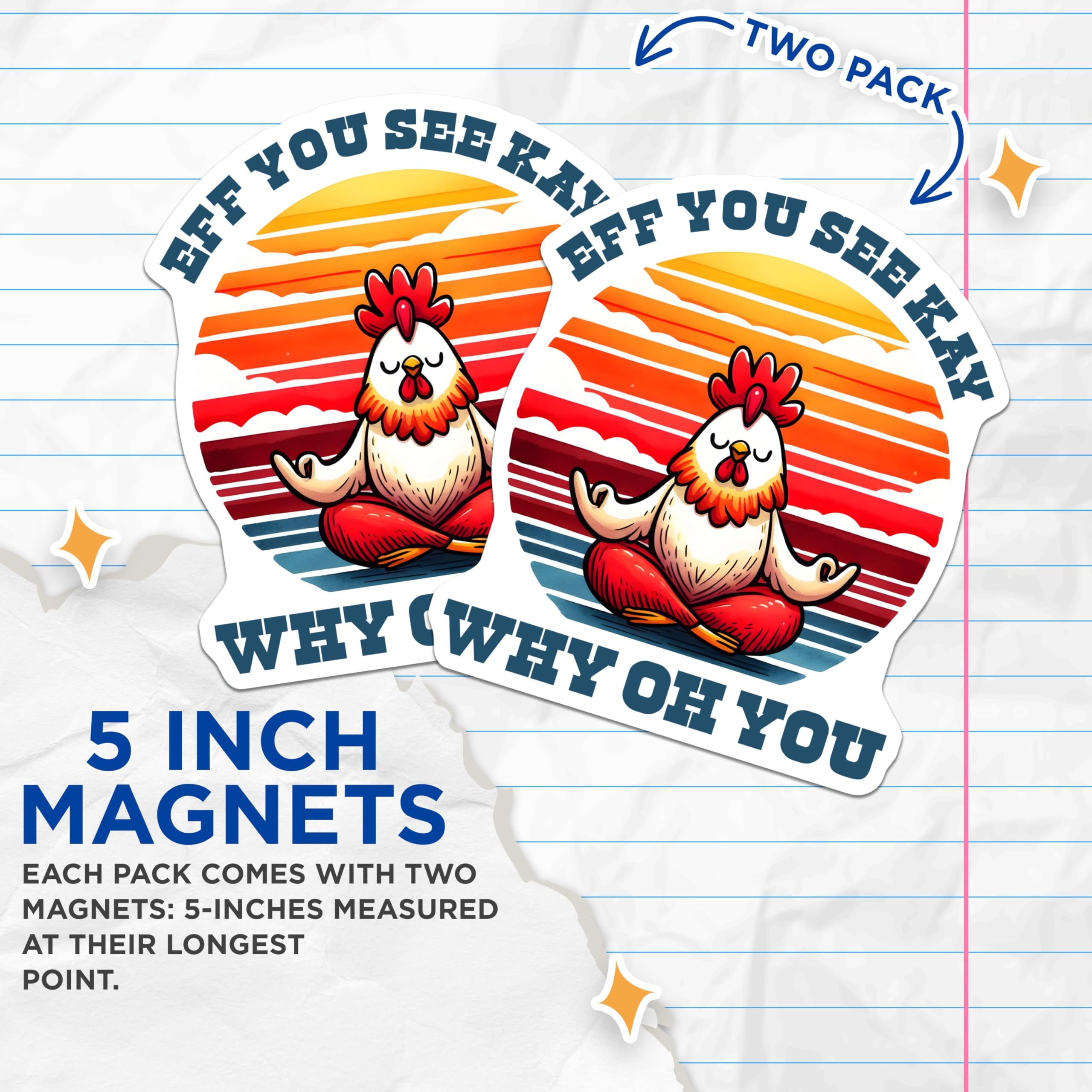 (2 Pack) Funny Chicken Magnets - Yoga Chicken - Offensive Magnets - 5" On Longest Side - Premium Magnet - for Cars, Refrigerators, Toolboxes, Lockers - Made in USA - MAG16964