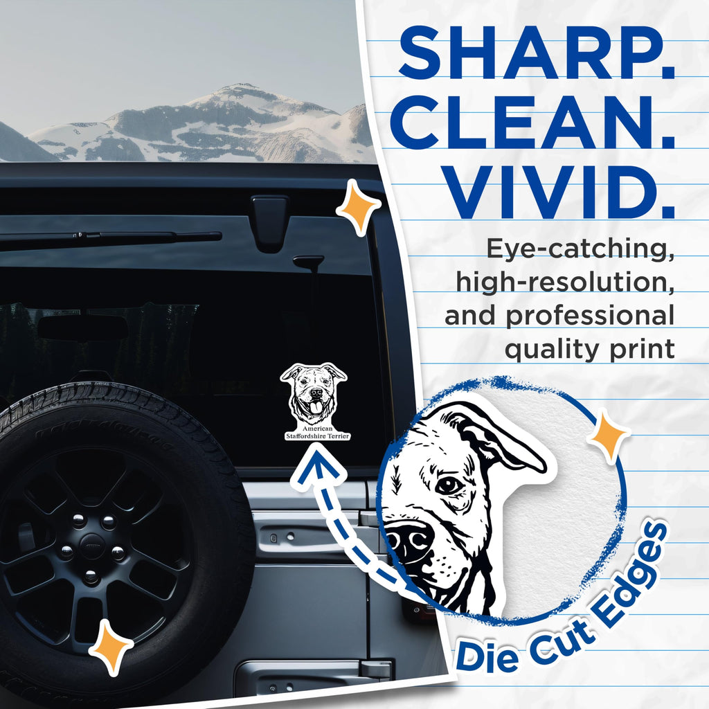 (2 Pack) American Staffordshire Terrier Stickers - Dog Breed Decal - Pet Lover Car Bumper Sticker - 5" On Longest Side - Sticks to Smooth Flat Surfaces - Made in USA - BMCS4016
