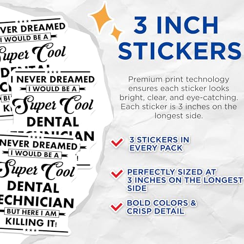 (3 Pack) Dental Technician Decals - Cool Technician - Killing It Laptop Decal - 3 Inches On Longest Side - Easy Peel & Apply - Made in USA - 3MCS4787