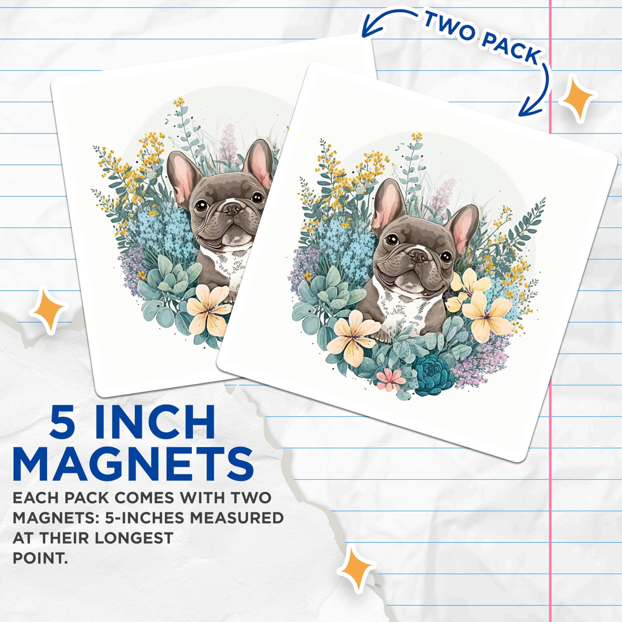(2 Pack) French Bulldog Magnets - Floral Dog Decor - Cute Dog Breed Magnets - 5" On Longest Side - Premium Magnet - for Cars, Refrigerators, Toolboxes, Lockers - Made in USA - MAG14342