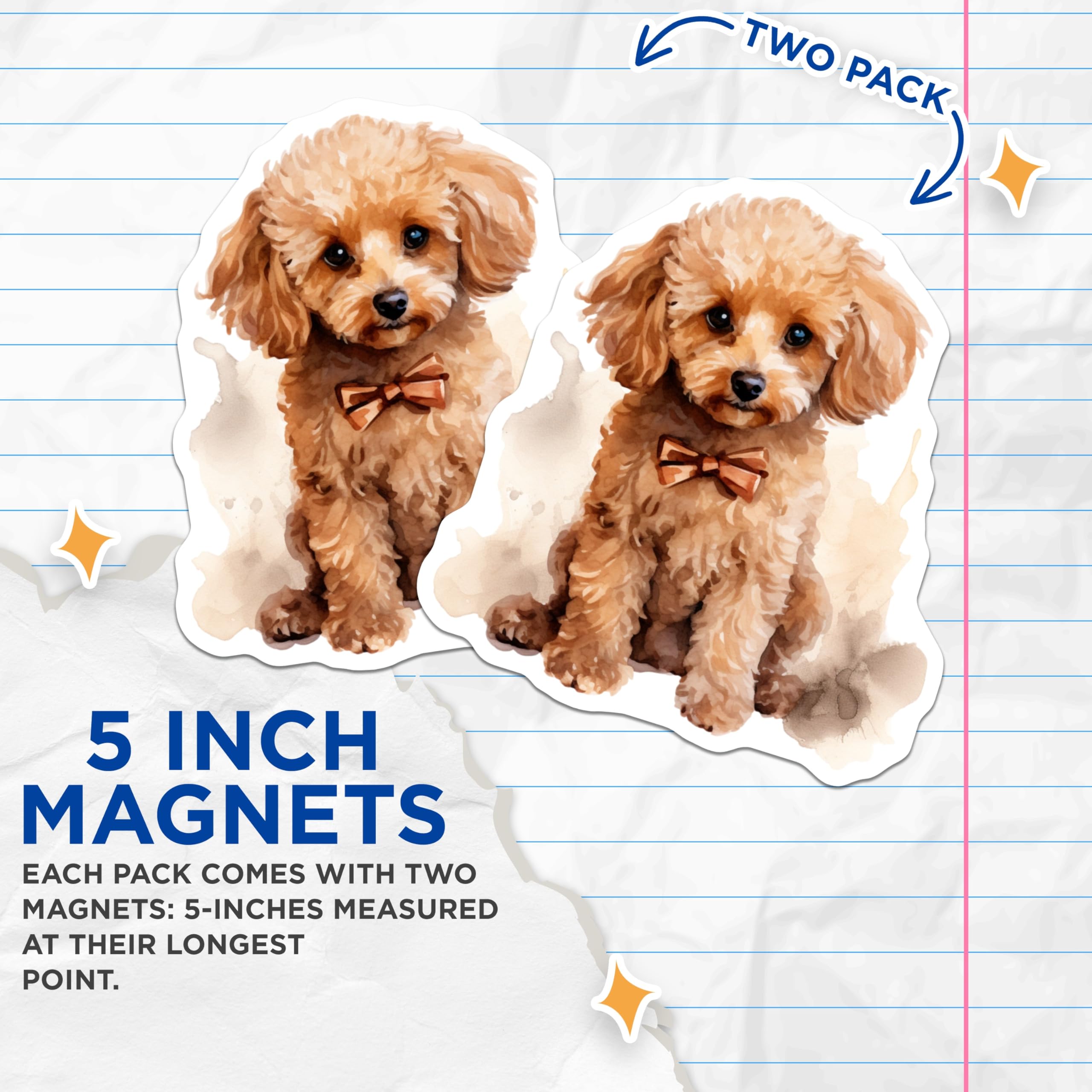 (2 Pack) Watercolor Poodle Magnets - Cute Puppy Dog Decor - Pet Lover Fridge Magnets - 5 Inches On Longest Side - Thick Durable Magnet - Made in USA - MAG24533