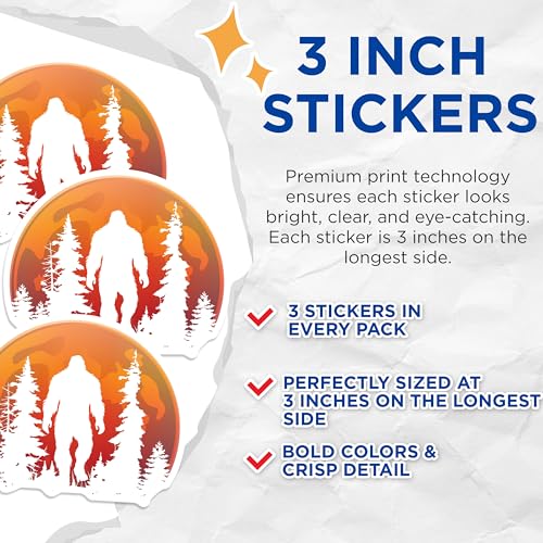 (3 Pack) Bigfoot Decals - Sasquatch Laptop Decal - Cryptozoology Sticker - 3 Inches On Longest Side - Easy Peel & Apply - Made in USA - 3MCS2588