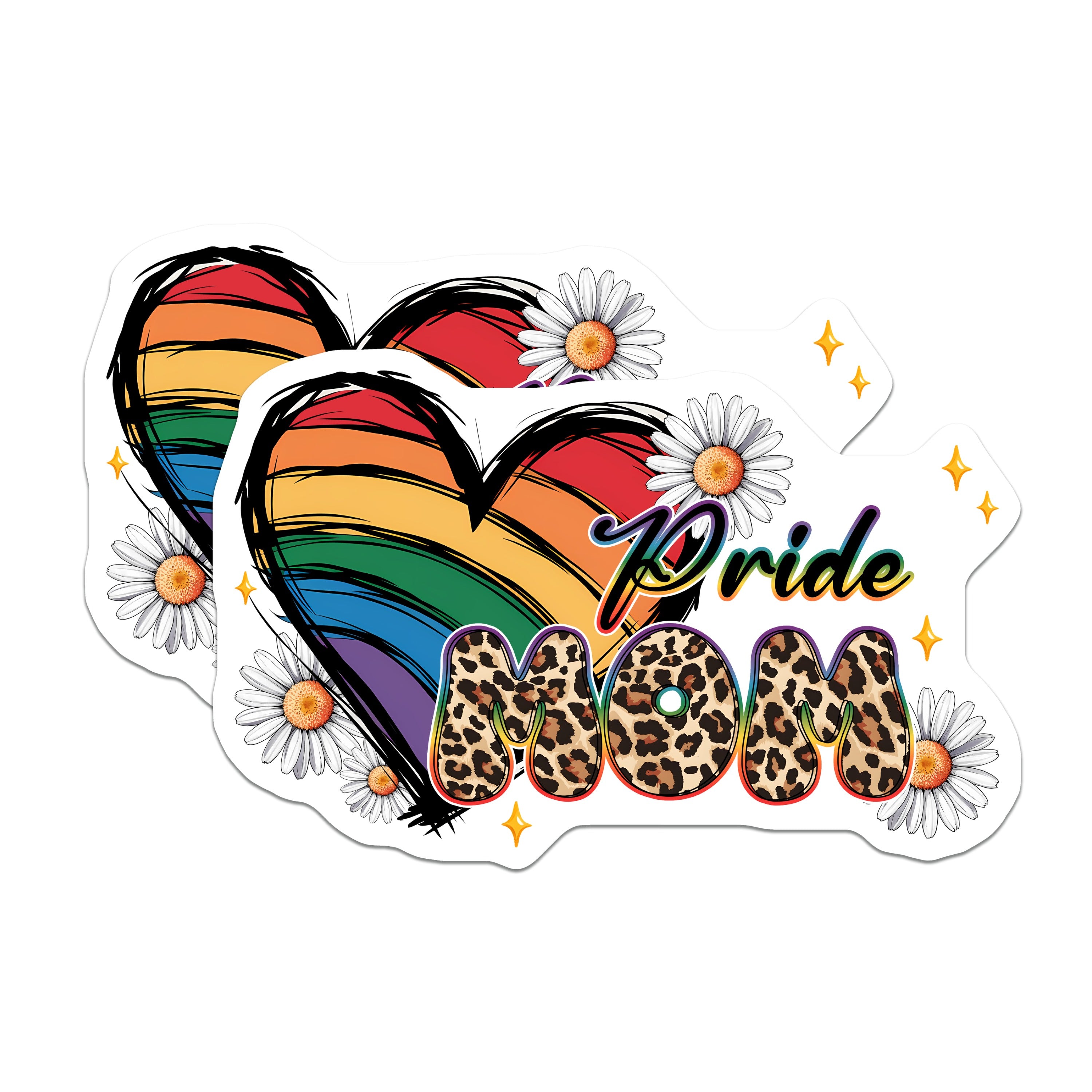 (2 Pack) Pride Mom Magnets - LGBTQ Mom Decor - Rainbow Leopard Print - Mother's Day Supporter - Ally Mama - Fridge Accent - 5 Inches On Longest Side - Thick Durable Magnet - Made in USA - MAG37810