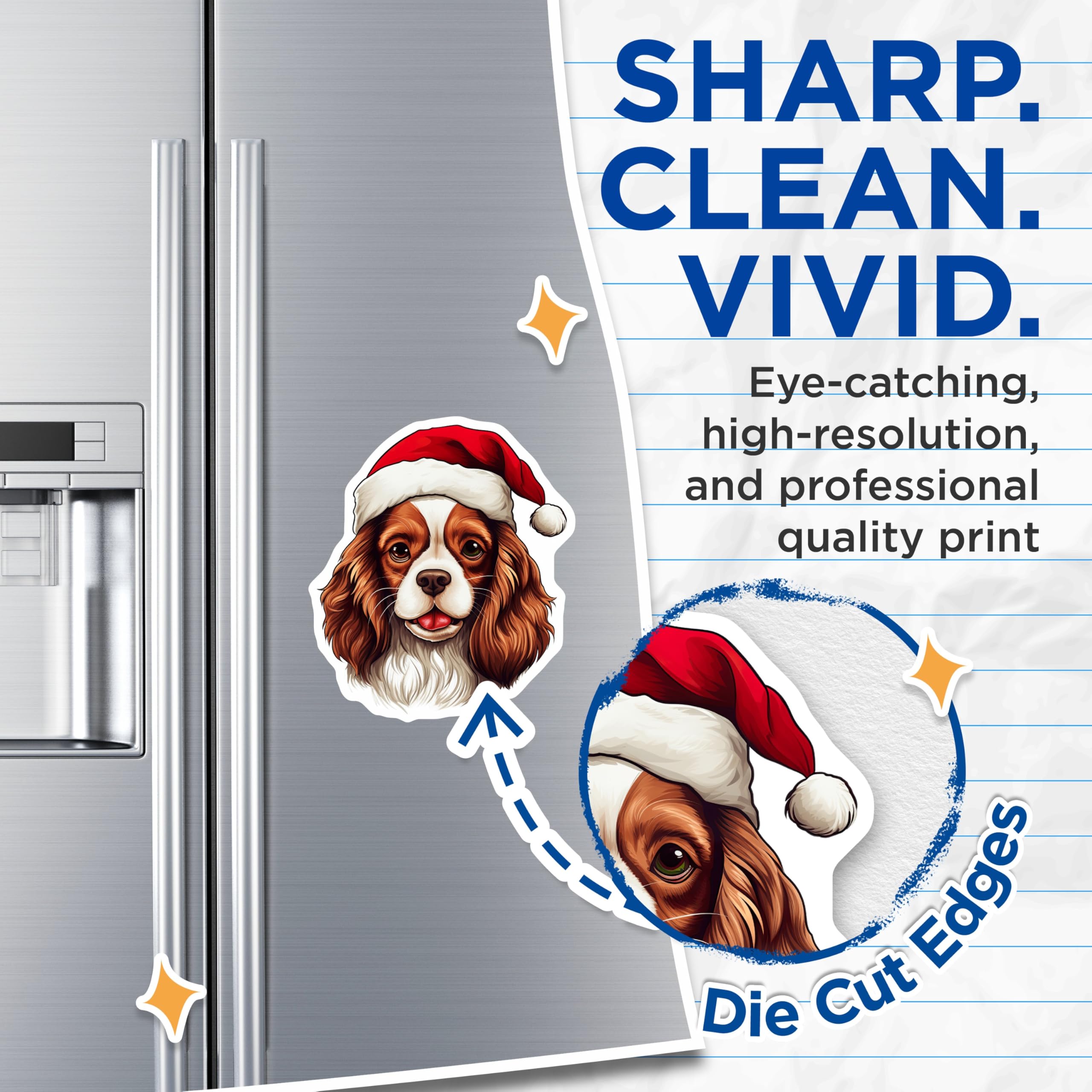 (2 Pack) Cavalier King Charles Spaniel Magnets - Santa Hat Dog - Christmas Pet Refrigerator Decor - Holiday Dog Lover Item - 5 Inches On Longest Side - Thick Durable Magnet - Made in USA - MAG26419