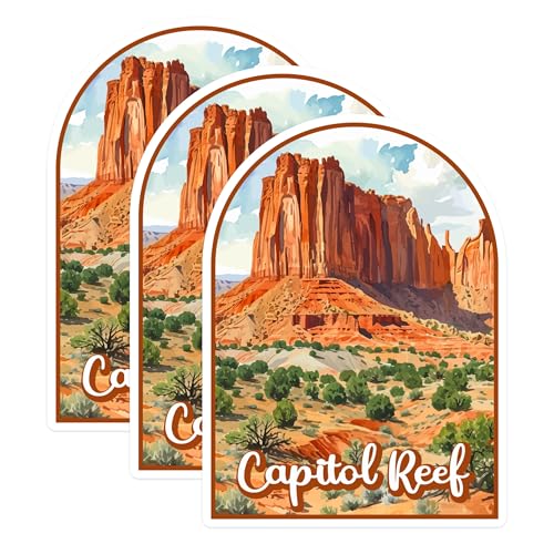 (3 Pack) Capitol Reef National Park Decals - Utah Travel Souvenir - Laptop Decal - 3 Inches On Longest Side - Easy Peel & Apply - Made in USA - 3MCS0428