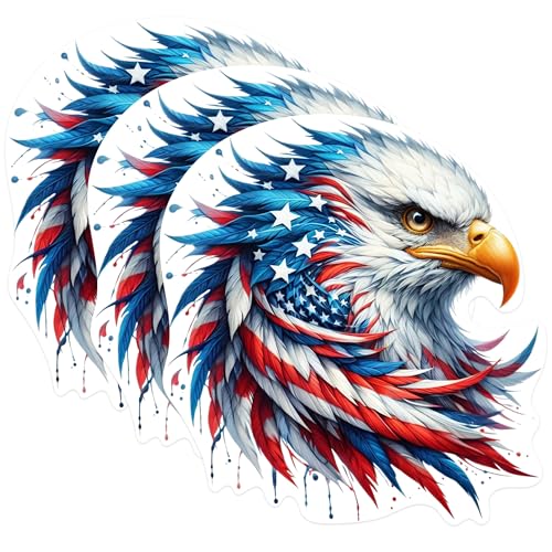 (3 Pack) Patriotic Eagle Decals - American Flag Eagle - Laptop Decals - 3 Inches On Longest Side - Easy Peel & Apply - Made in USA - 3MCS0987