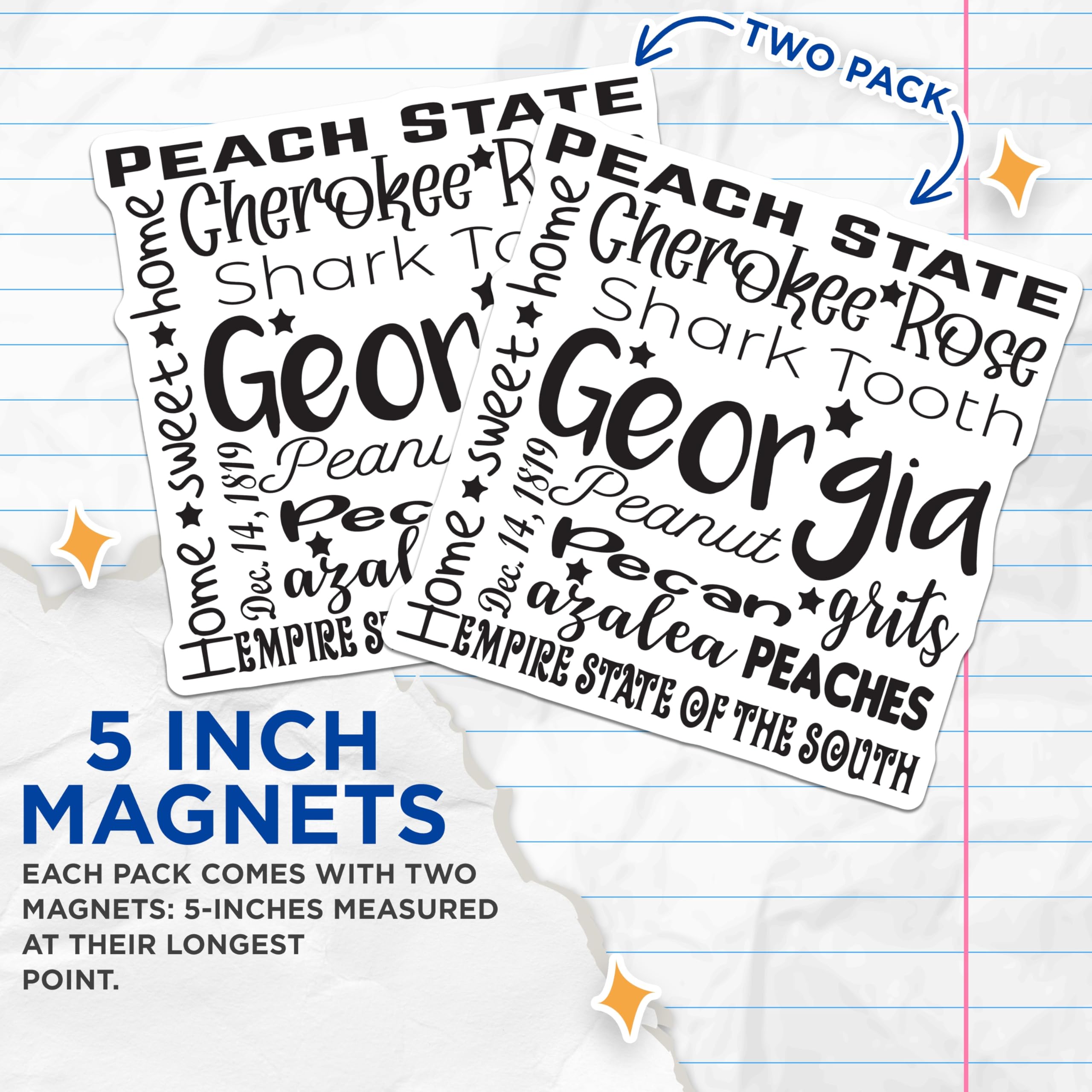 (2 Pack) Georgia State Magnets - Souvenir Refrigerator Magnets - Travel Theme Accessories - 5" On Longest Side - Premium Magnet - for Cars, Refrigerators, Toolboxes, Lockers - Made in USA - MAG18267