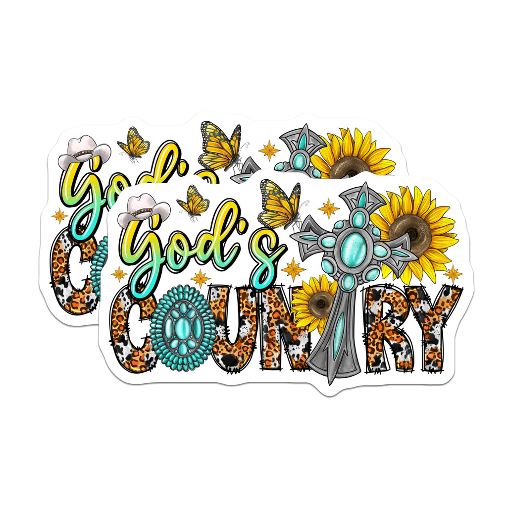 (2 Pack) God Country Magnets - Western Christian Decor - Leopard Print Sunflowers - 5 Inches On Longest Side - Thick Durable Magnet - Made in USA - MAG27413