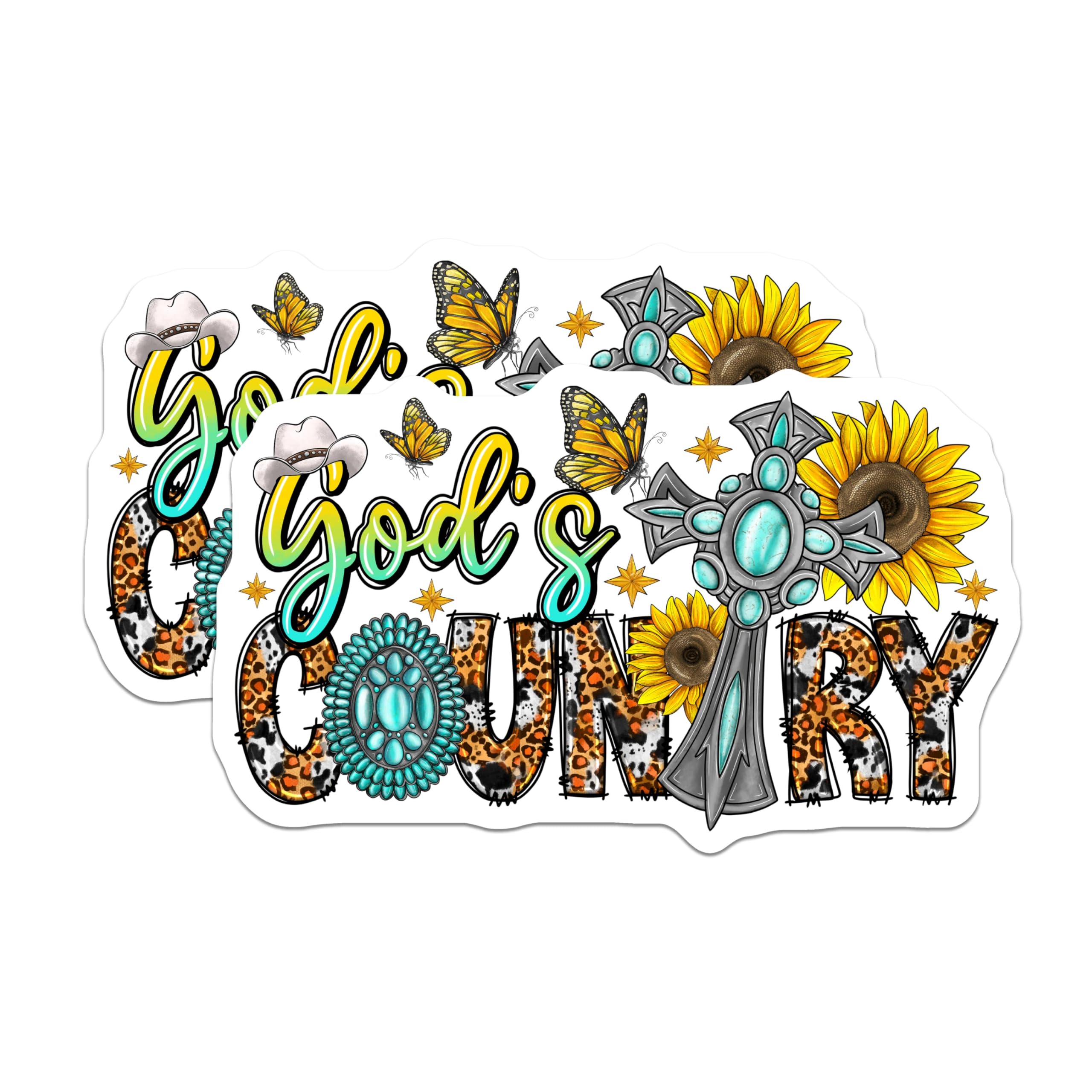 (2 Pack) God Country Magnets - Western Christian Decor - Leopard Print Sunflowers - 5 Inches On Longest Side - Thick Durable Magnet - Made in USA - MAG27413