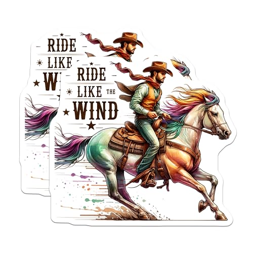 (2 Pack) Ride Like The Wind Stickers - Cowboy Horse Riding - Adventure Stickers - 5" On Longest Side - Sticks to Smooth Flat Surfaces - Made in USA - BMCS6920