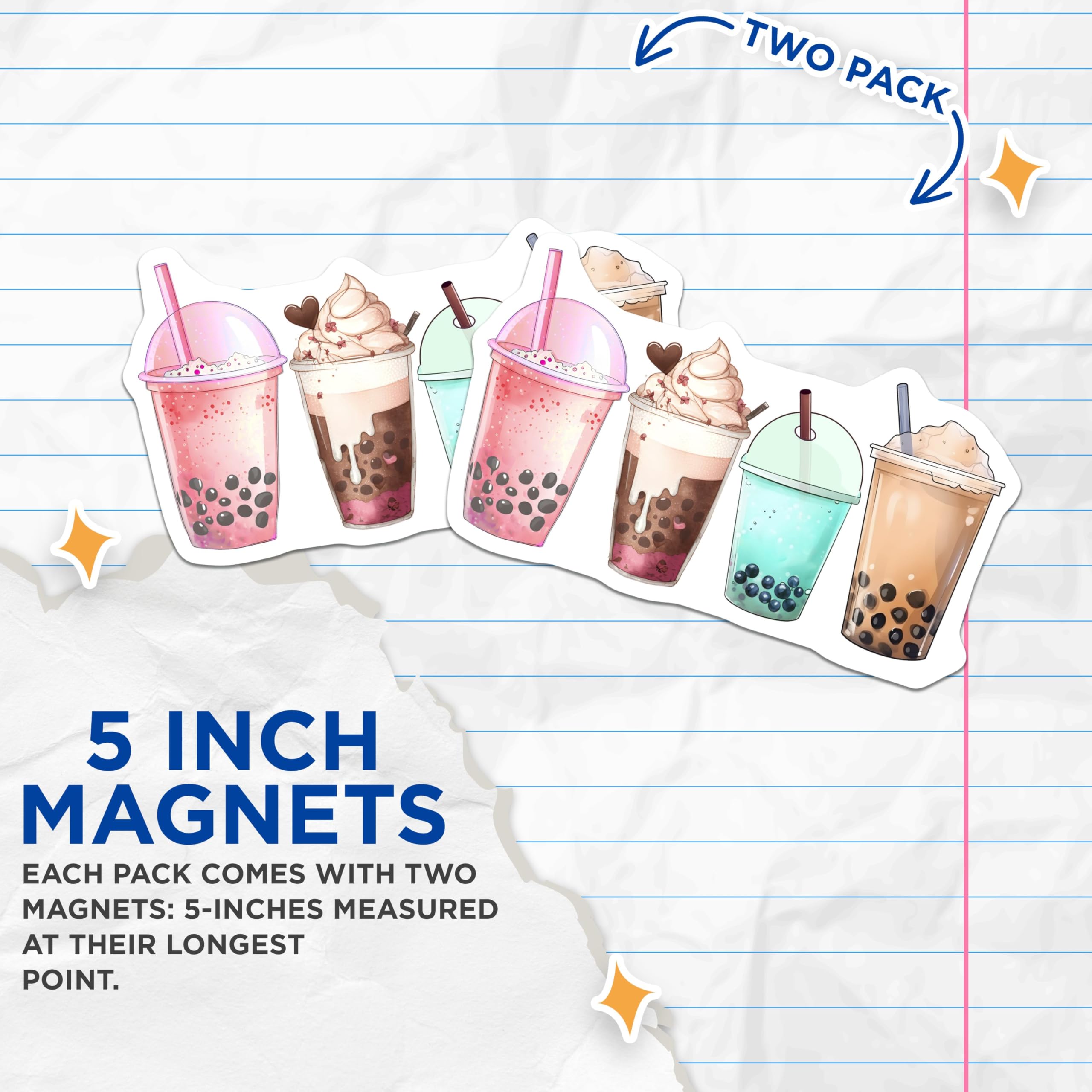 (2 Pack) Bubble Tea Magnets - Boba Tea Decor - 5" On Longest Side - for Cars, Fridges, Toolboxes - Made in USA - MAG7750