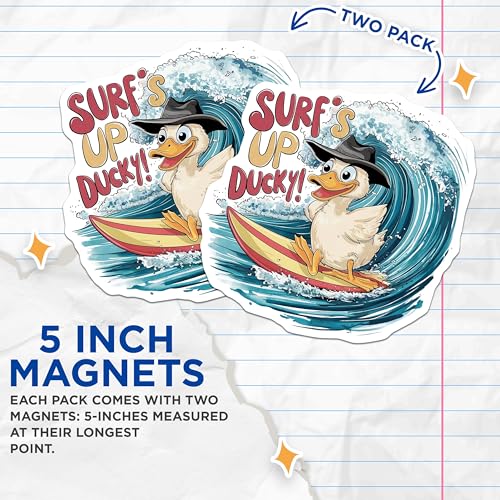 (2 Pack) Duck Surfing Magnets Magnets - Fun Animal Magnet Decor - 5" On Longest Side - Made in USA - Sticks to Refrigerators & Metal Surfaces - MAG8509
