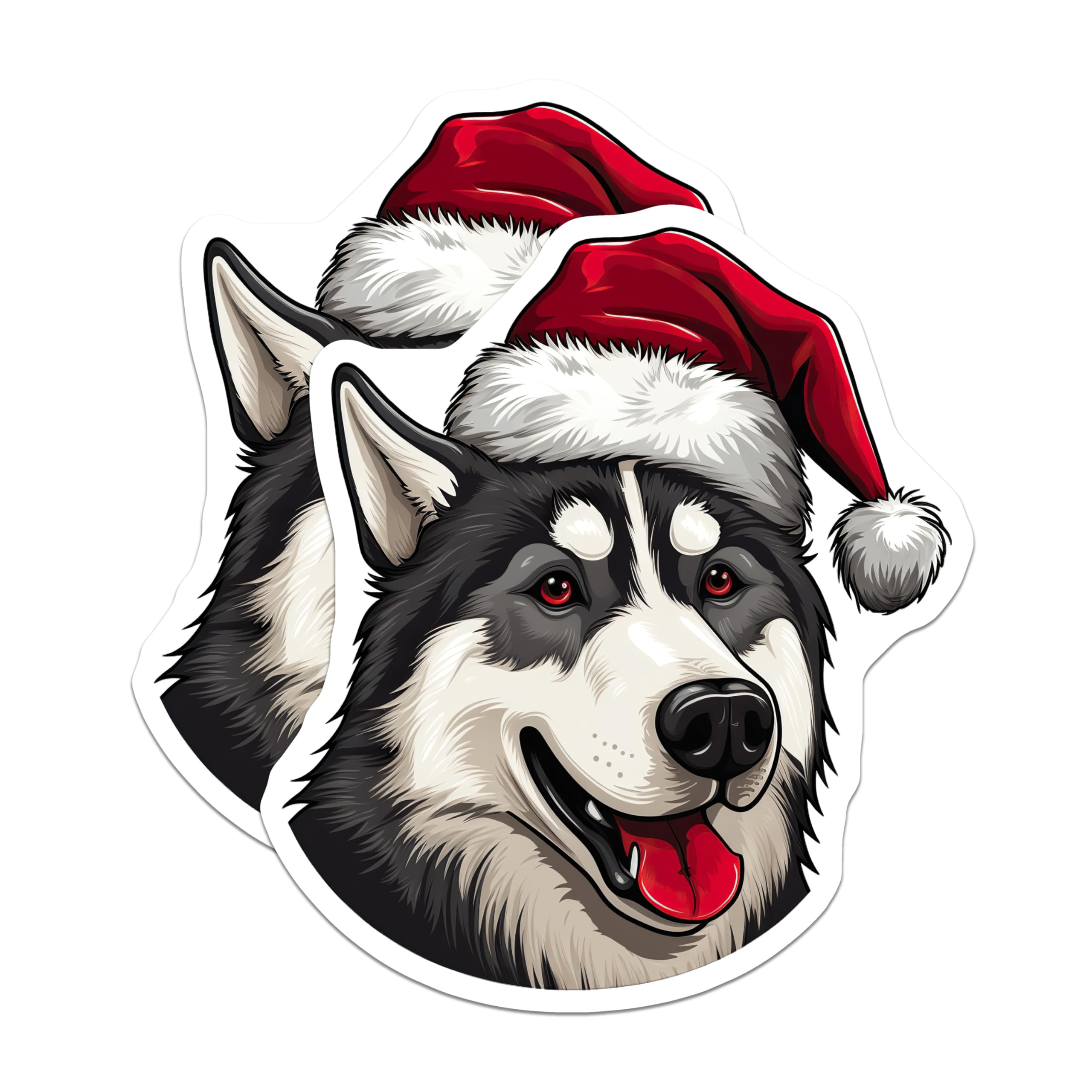 (2 Pack) Siberian Husky Christmas Magnets - Santa Hat Dog Decor - Holiday Pet Lover Fridge Accessories - 5 Inches On Longest Side - Thick Durable Magnet - Made in USA - MAG29133