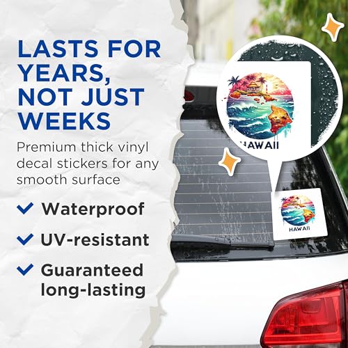 (2 Pack) Hawaii Vacation Stickers - Hawaiian Islands - Tropical Beach Art Stickers - 5" On Longest Side - Sticks to Smooth Flat Surfaces - Made in USA - BMCS5062