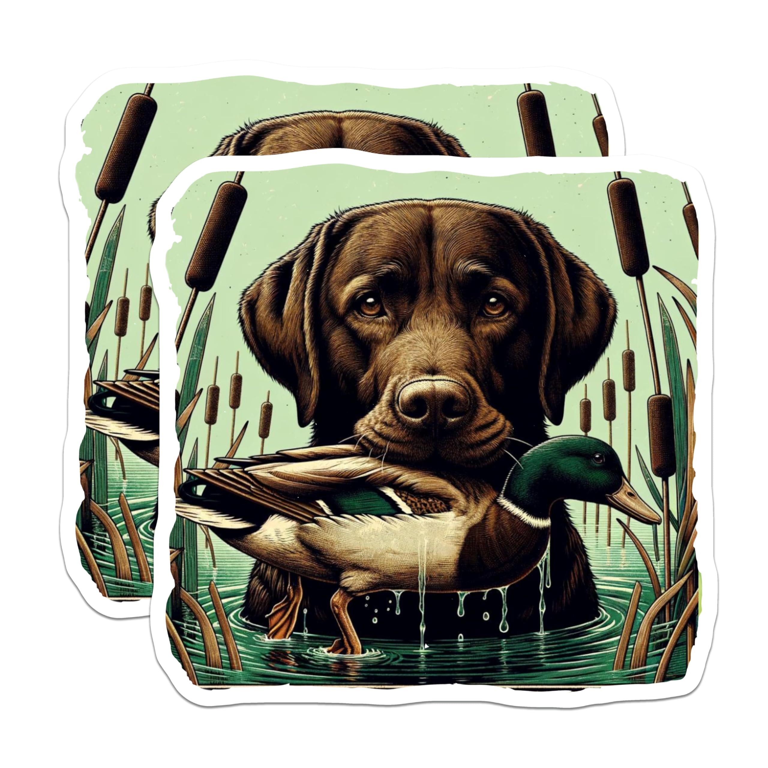 (2 Pack) Labrador Retriever Hunting Dog Magnets - Mallard Duck Retriever Art - Outdoorsman Cabin Fridge Decor - 5 Inches On Longest Side - Thick Durable Magnet - Made in USA - MAG19819