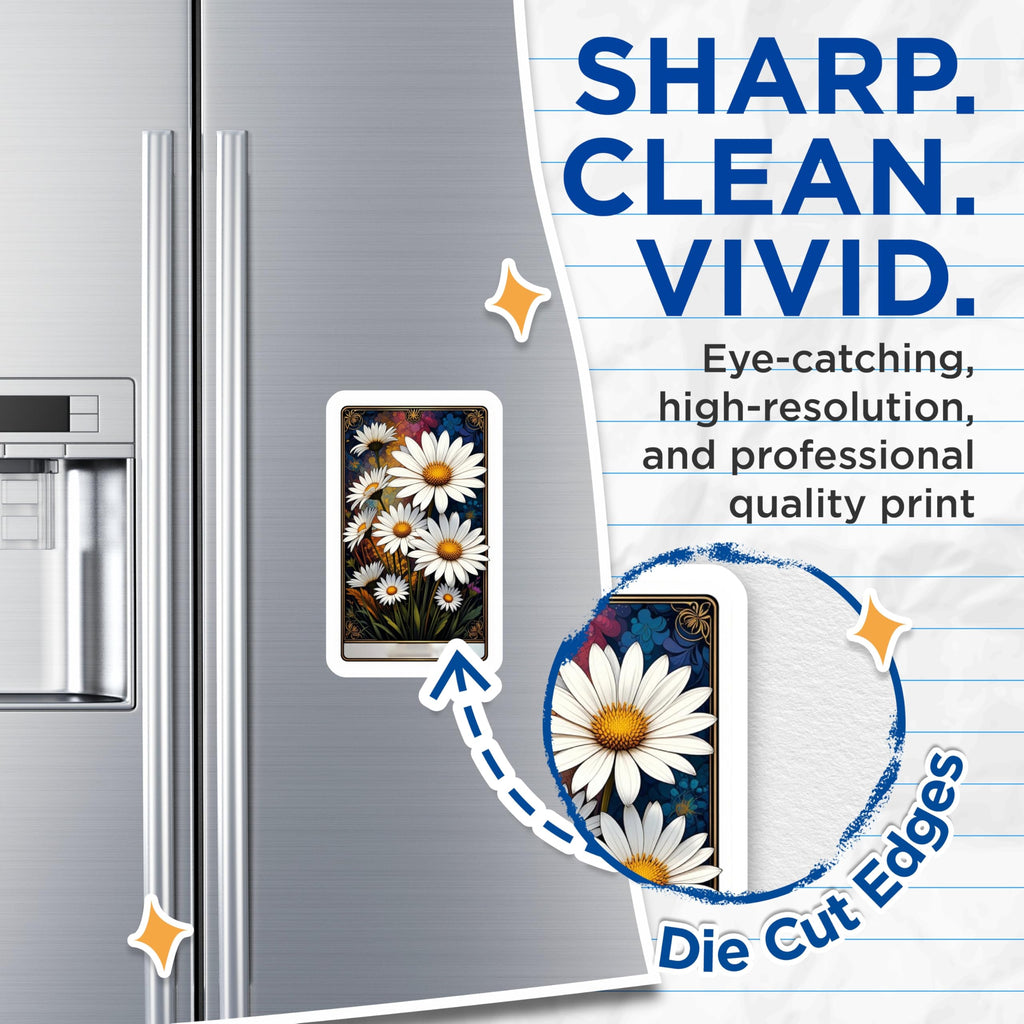 (2 Pack) Fresh White Daisy Magnets - Vibrant Floral Kitchen Decor - Botanical Refrigerator Art Display - 5 Inches On Longest Side - Thick Durable Magnet - Made in USA - MAG22938