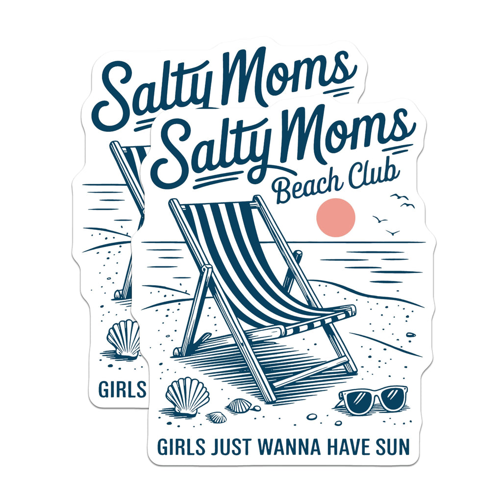 (2 Pack) Salty Moms Beach Club Magnets - Summer Vacation Decor - Girls Just Wanna Have Sun - 5 Inches On Longest Side - Thick Durable Magnet - Made in USA - MAG19442