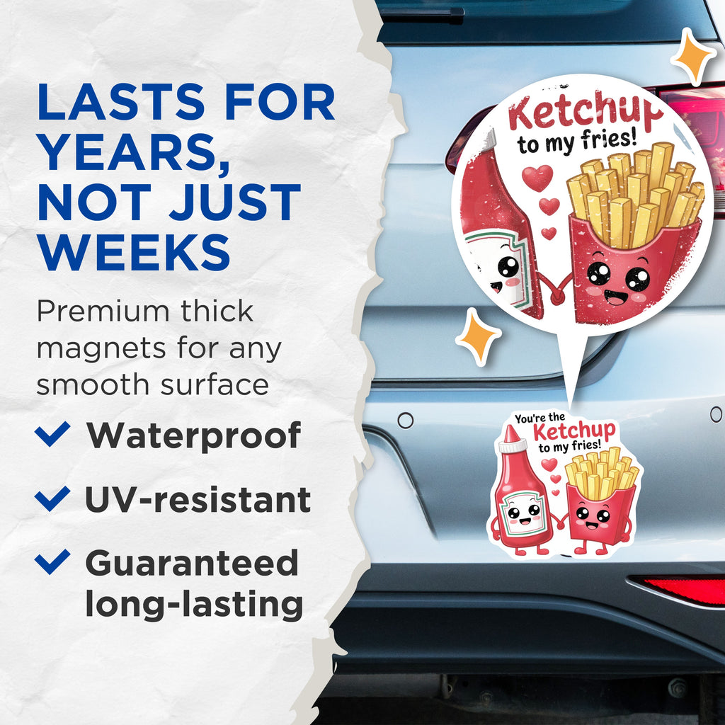 (2 Pack) Ketchup Fries Love Magnets - Funny Food Pun - Romantic Couple Fridge Accent - Best Friend Appreciation Item - 5 Inches On Longest Side - Thick Durable Magnet - Made in USA - MAG38405