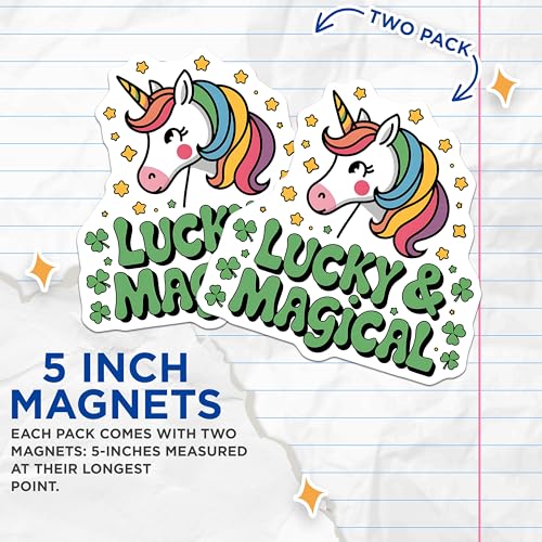 (2 Pack) Unicorn Lucky and Magical Magnets - Cute Unicorn - Rainbow Unicorn Art - Unicorn Theme ations - 5" On Longest Side - for Cars, Fridges, Toolboxes - Made in USA - MAG3919