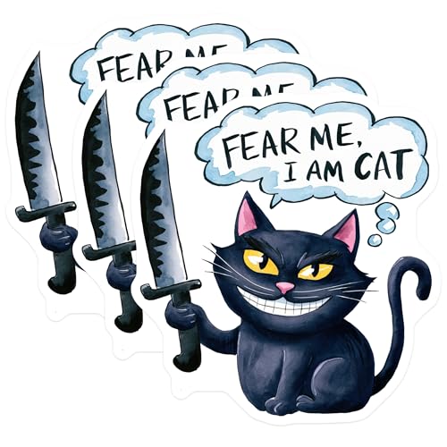 (3 Pack) Fear Me I Am Cat Decals - Funny Cat - Laptop Decal - 3 Inches On Longest Side - Easy Peel & Apply - Made in USA - 3MCS7508