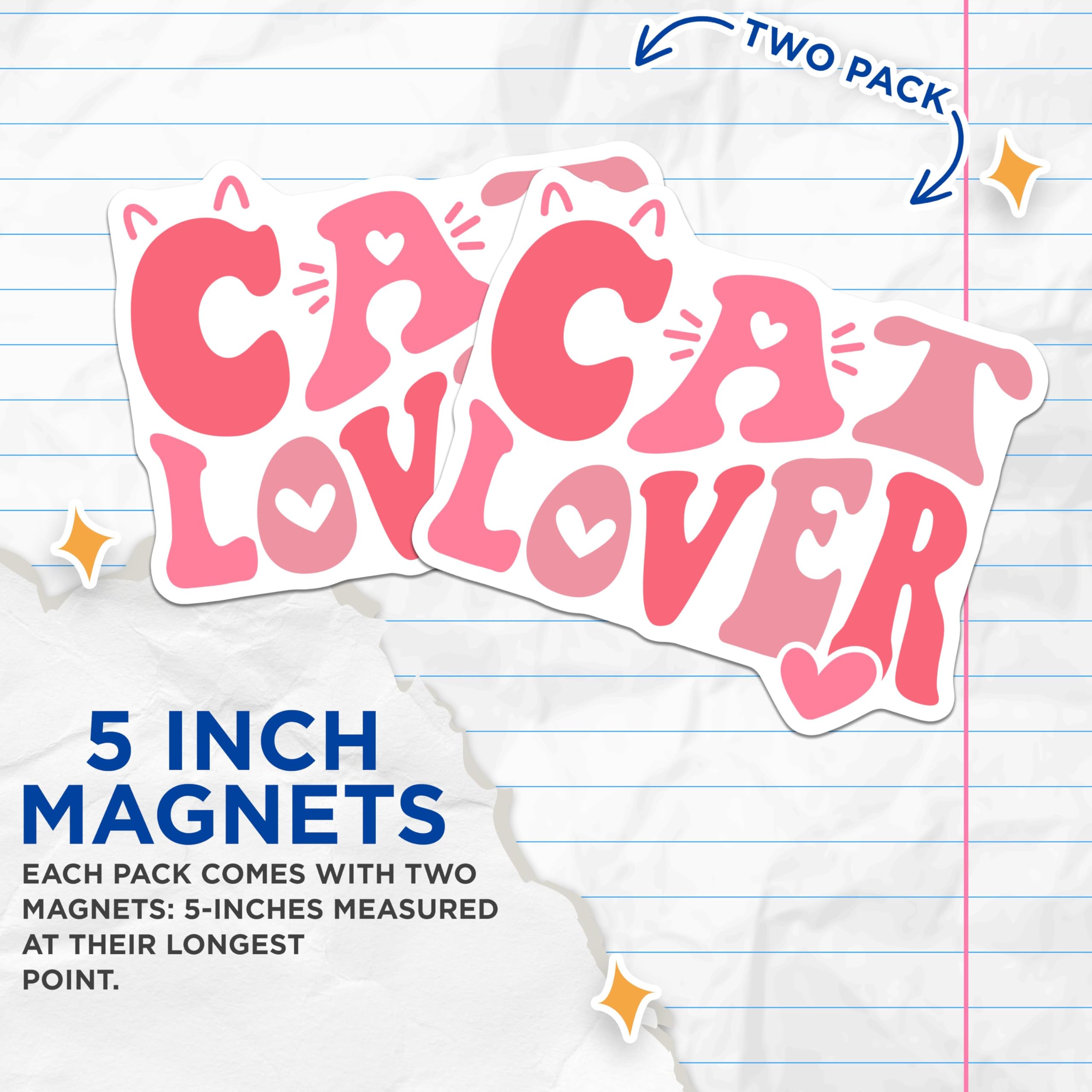 (2 Pack) Cat Lover Magnets - Cute Cat Illustrator Magnets - Cat Enthusiast Fridge Decor Magnets - 5" On Longest Side - for Cars, Refrigerators, Toolboxes, Lockers - Made in USA BMCS3379
