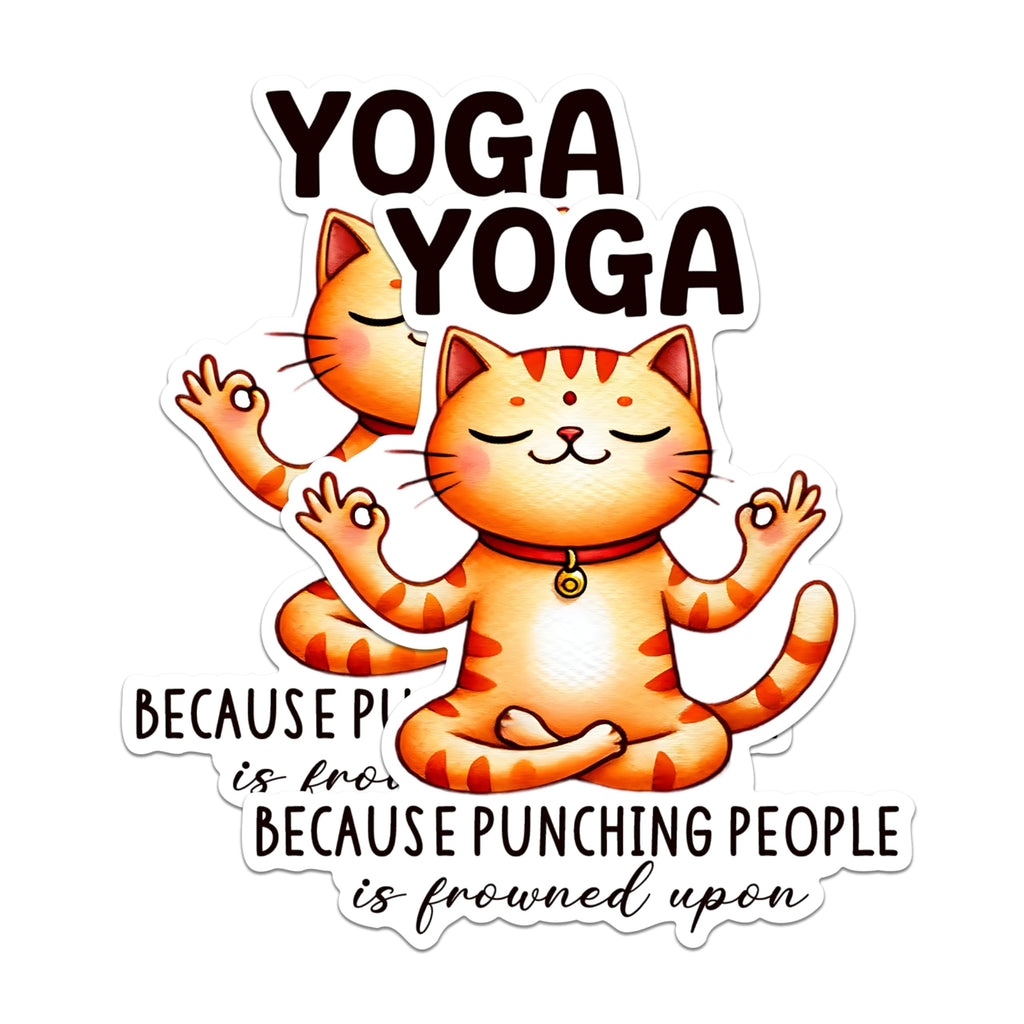 (2 Packs) Yoga Because Punching People is Frowned Upon Magnets - Funny Meditating Cat Magnets - 5" On Longest Side - Premium Magnet - for Fridges, Toolboxes, Cars - Made in USA - MAG2431